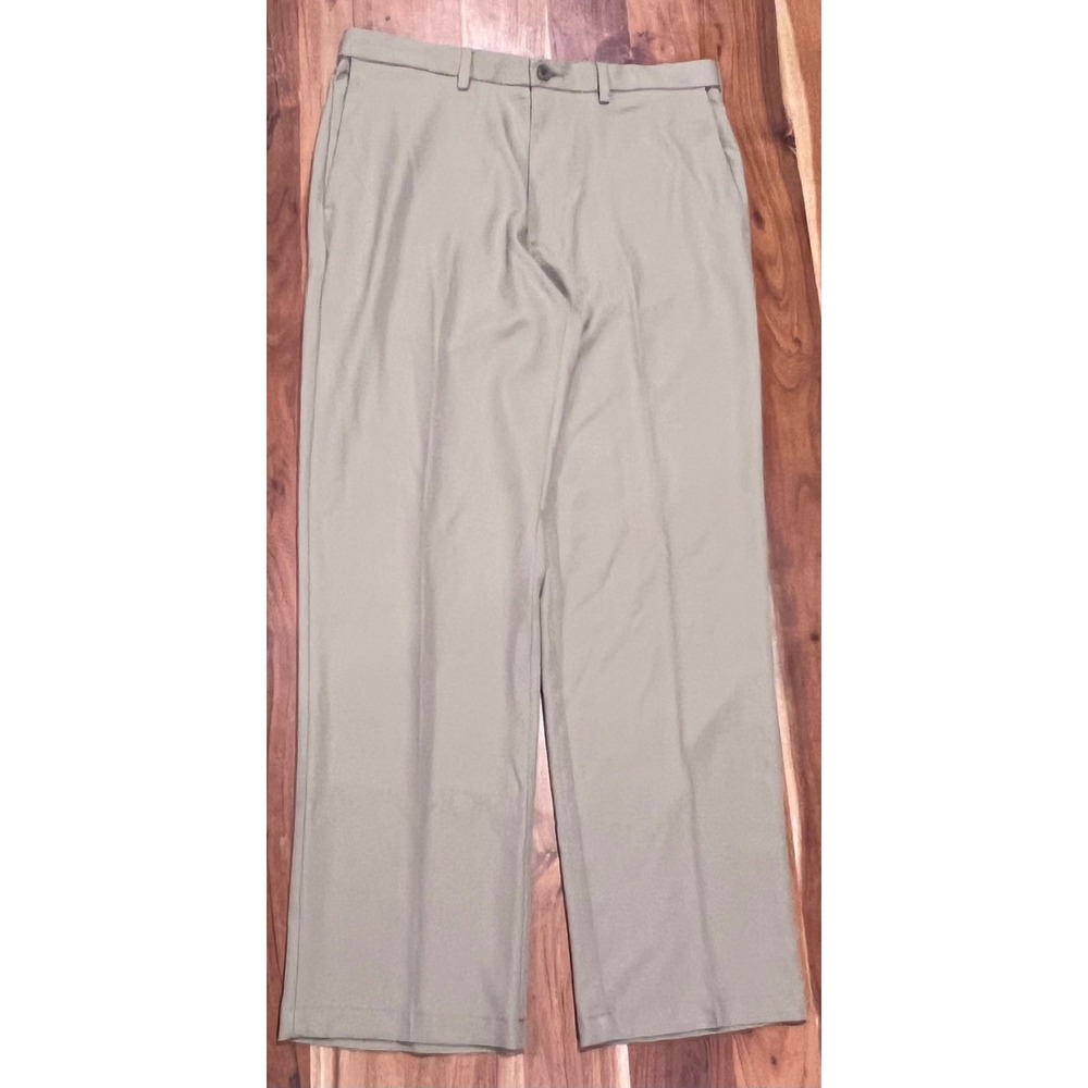Haggar Cool 18 Pro Mens Pants 36x32 Tan Khaki Classic Fit Expandable Waist New